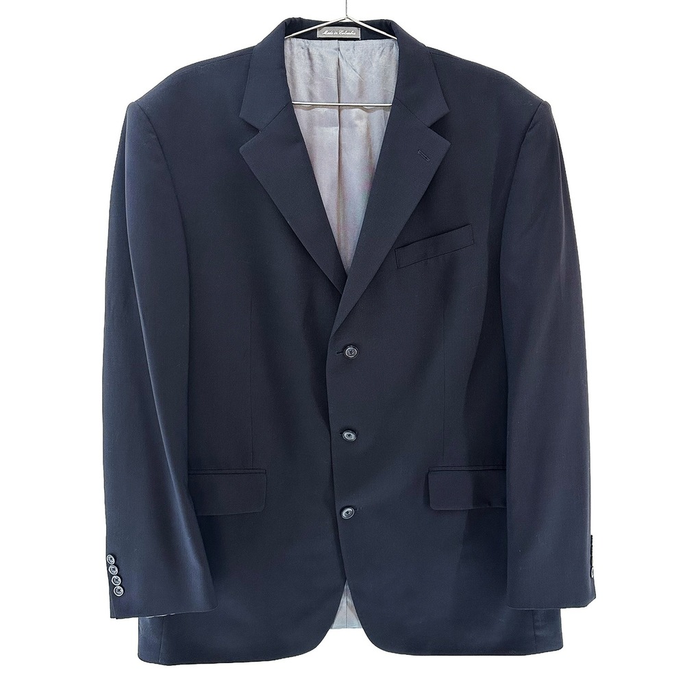 OSCAR DE LA RENTA 100% Wool Sport Coat Blazer • 46L • Navy Blue